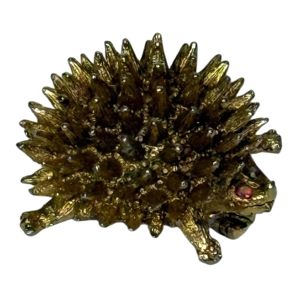 Vintage‎ Hedgehog Pin Brooch Gold With Multiple Rhinestones 1
